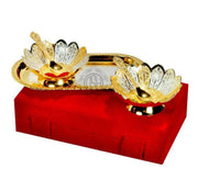 DSH Silver and Gold Plated Floral Bowl Set with Serving Spoons and Tray Used for Dry Fruit, Sweets Home Decor Item with Velvet Box