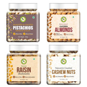 NatureVit Dry Fruits Combo Pack, 1 Kg | Almond, Cashew, Raisins, Roasted Pistachio (250gm x 4) | Tasty, Fresh & Healthy | High in Protein | Healthy Gifts Hamper Every Occasion, Diwali Gift Pack Family, Corporate Office Gifts Combo