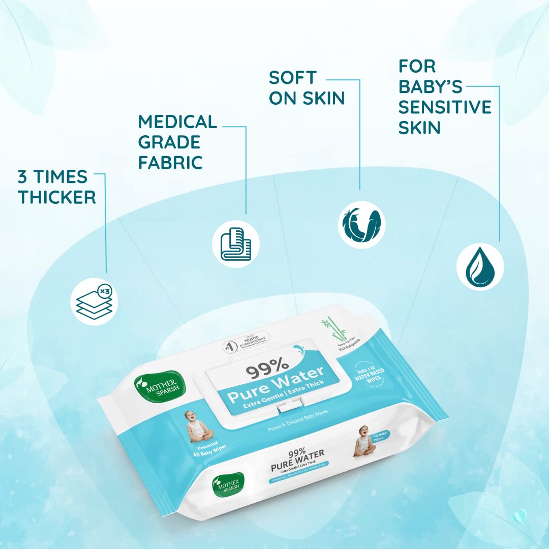 Mother Sparsh Thick Fabric Baby Water Based Unscented Wipe (Blue, 10 Wipes)