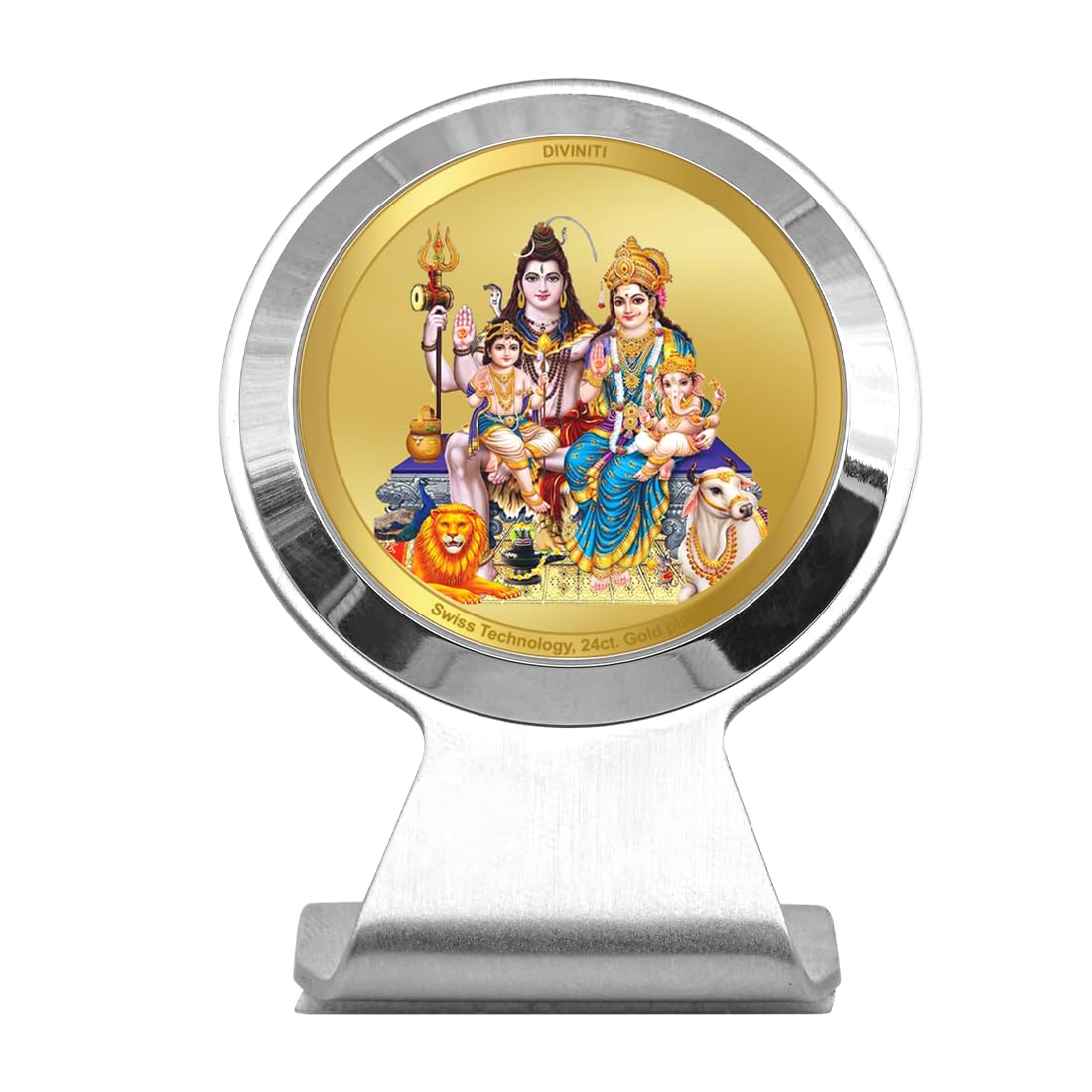 DIVINITI 24K Gold Plated Religious Car Dashboard Frame | Premium God Idol Frame for Car, Home Mandir & Office Table | Spiritual Gift, Decorative Showpiece | Shiv Parivar