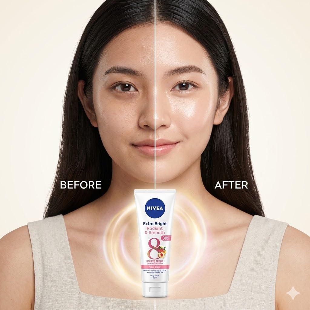 NIVEA Extra Bright Radiant Smooth Body Serum SPF30 PA+++ 320ml Body Lotion for Glowing Skin Skin Brightening Moisturizer for Women and Men Sun Protection Lightweight Fast Absorbing Daily Use Body Care