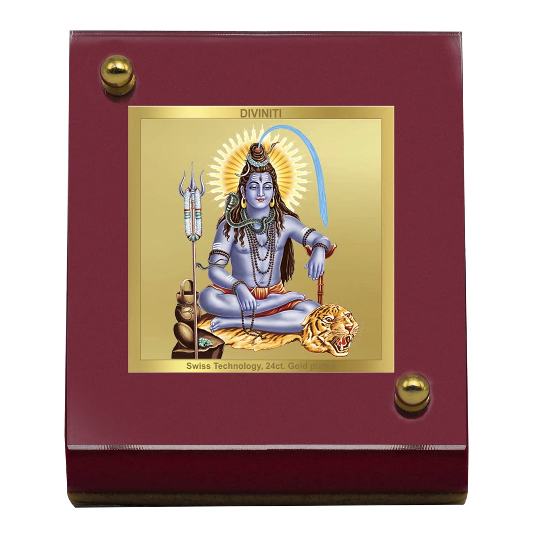 DIVINITI 24K Gold Plated Religious Car Dashboard Frame | Premium God Idol Frame for Car, Home Mandir & Office Table | Spiritual Gift, Decorative Showpiece | Shiva