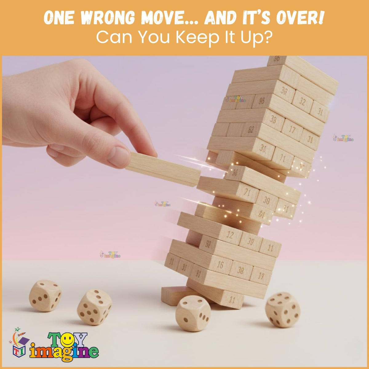 Toy Imagine 54 Pcs Wooden Tumbling Tower Game – Indoor Stacking Puzzle Blocks for Kids, Adults & Families – Fun Balancing Toy for Boys & Girls of All Ages – Party Game & Brain Teaser