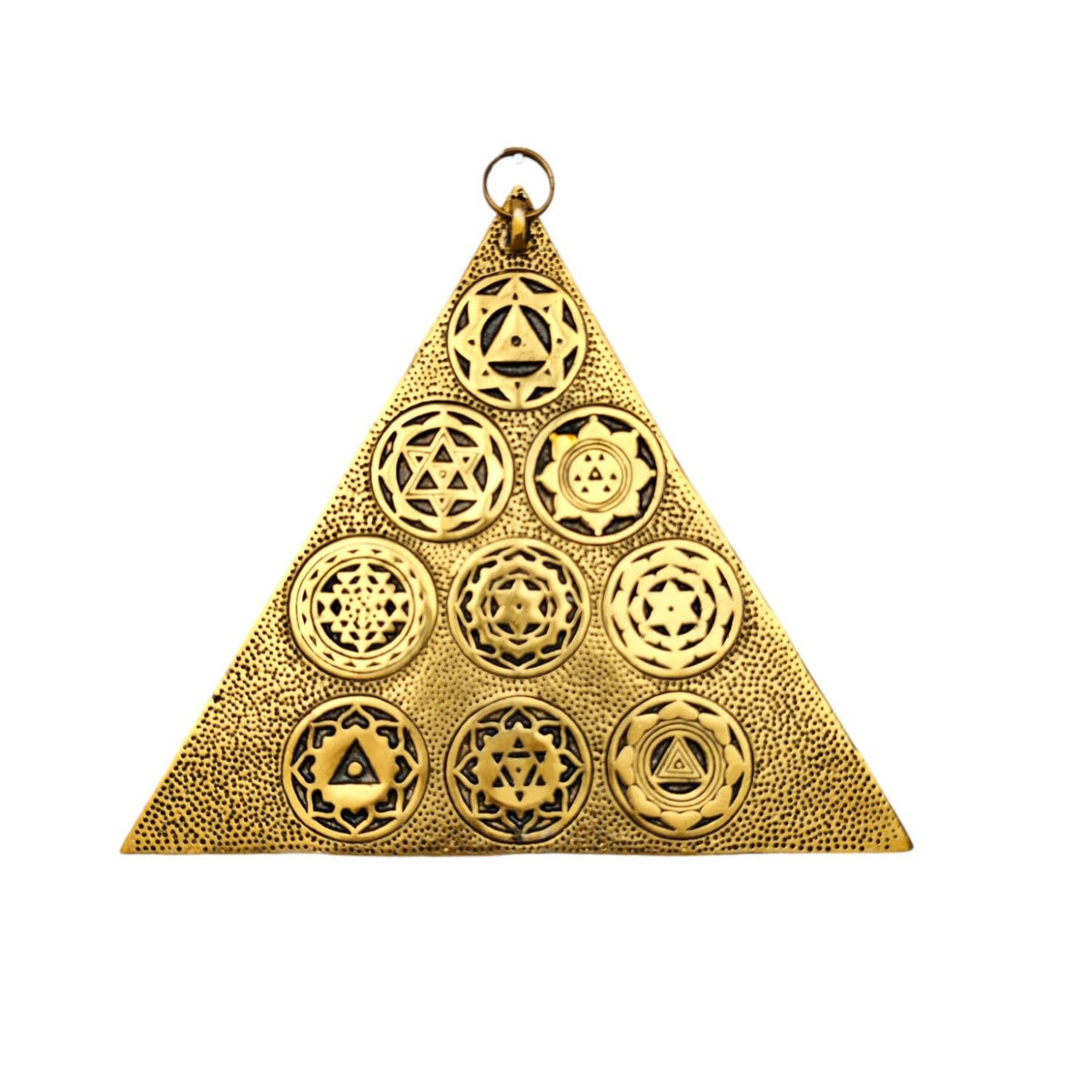 KridayKraft Metal Shri Vastu Navgrah Yantram Maha Yantra with Sampoorna Navgraha Triangle Yantra for Vastu Dosh Nivaran Wall Hanging Triangular Shaped Yantra (8.5 Inches) (1 Pc), Gold