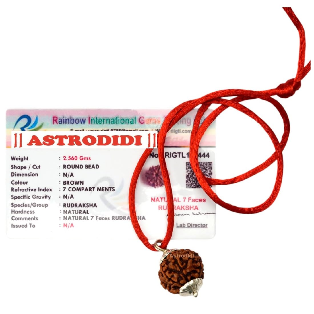 ASTRODIDI 7 Mukhi Rudraksha Original Certified Silver Plated Pendant | Natural Nepali Seven Face Rudraksh Bead | Astrological Benefits | Unisex Design for Men & Women