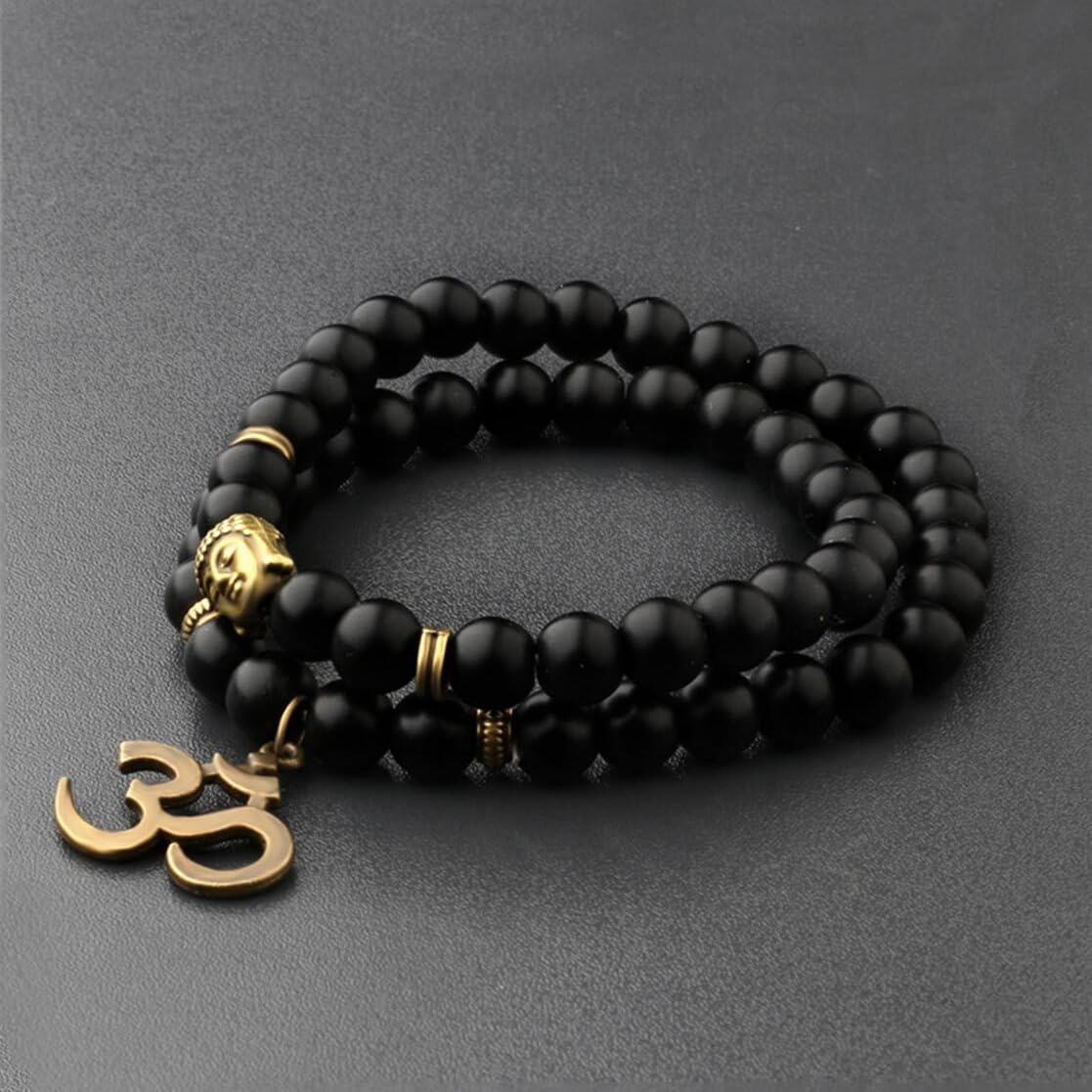 Shining Diva Fashion Yoga & Meditation Om Charm Buddha Reiki Beads Stylish Bracelet for Men Boys Women Girls Unisex (9377b)