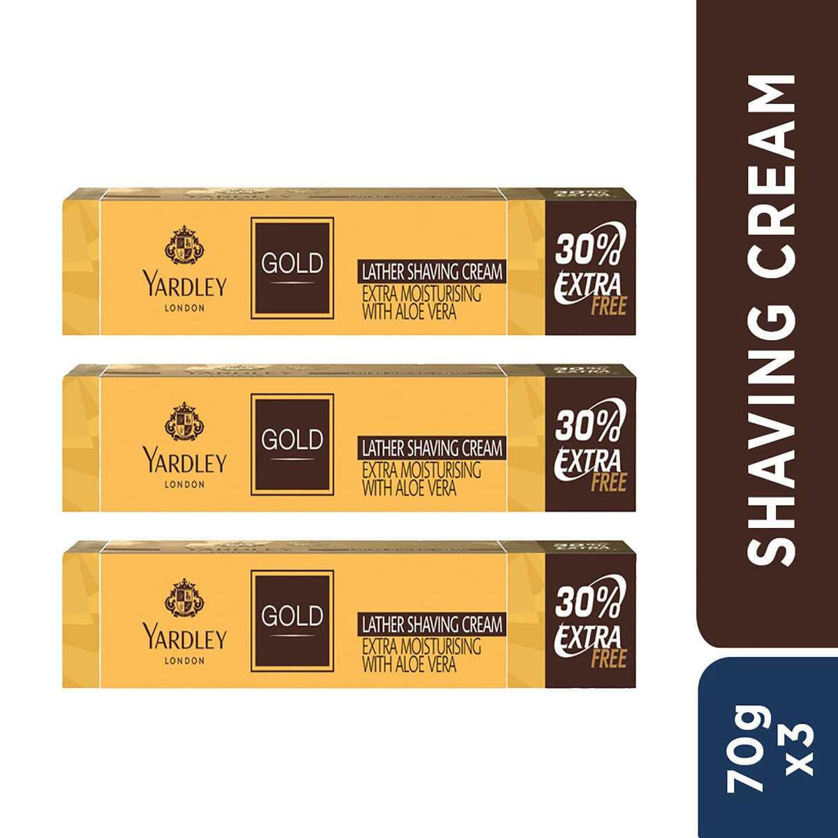 Yardley London Gold Extra Moisturising Lather Shaving Cream With Aloe Vera| Daily Beard Shaving Cream For Men| Pack Of 3 (91Gm Each)