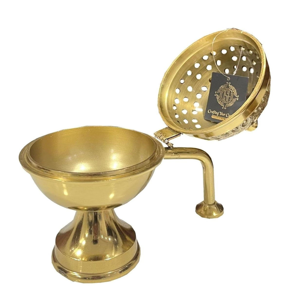 DSH CRAFTING YOUR CURIOSITY Dsh Home Purifying Brass Dhuna Loban Burner Dhooni Dhoop Dani Dhuni Brass Table Dhoop Dani Incense Burner for Loban. (Gold)
