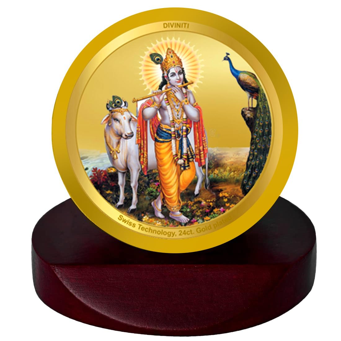 DIVINITI 24K Gold Plated Religious Car Dashboard Frame | Premium God Idol Frame for Car, Home Mandir & Office Table | Spiritual Gift, Decorative Showpiece | Krishna