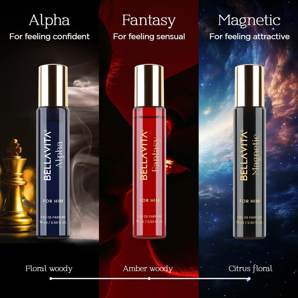 Bella Vita Luxury Mood Collection Gift Set 3x15ML | Perfume for Man | Valentine Gift for Boyfriend | Gift for Man | Long Lasting EDP | Alpha, Fantasy & Magnetic | Fruity, Woody Premium Fragrance