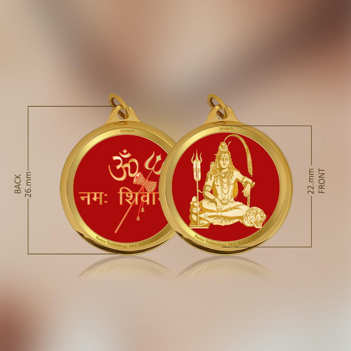 DIVINITI 24K Gold Plated Double-Sided Religious Pendant with Premium Gift Box, Spiritual Locket for Men & Women, Devotional Jewellery for Gifting & Everyday Wear | Shiva & Om Namah Shivay