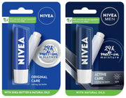 NIVEA Lip Balm, Original Care, 4.8g & NIVEA Men 24 H melt-in mpisture Active Care clearing Lip Balm, SPF 15, 4.8g