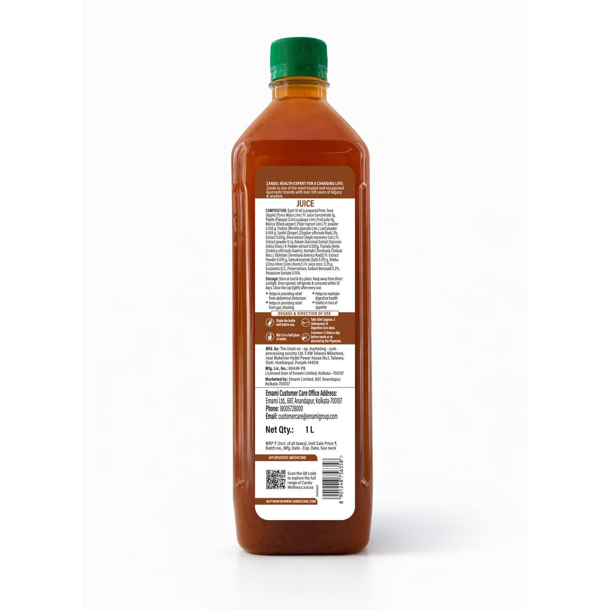 Zandu Digestive Care Juice, 1000 ml, Enriched with Papaya, Triphala & Bael to improve Gut Health, Relieves Gas, Boosts Appetite, Scientifically Tested