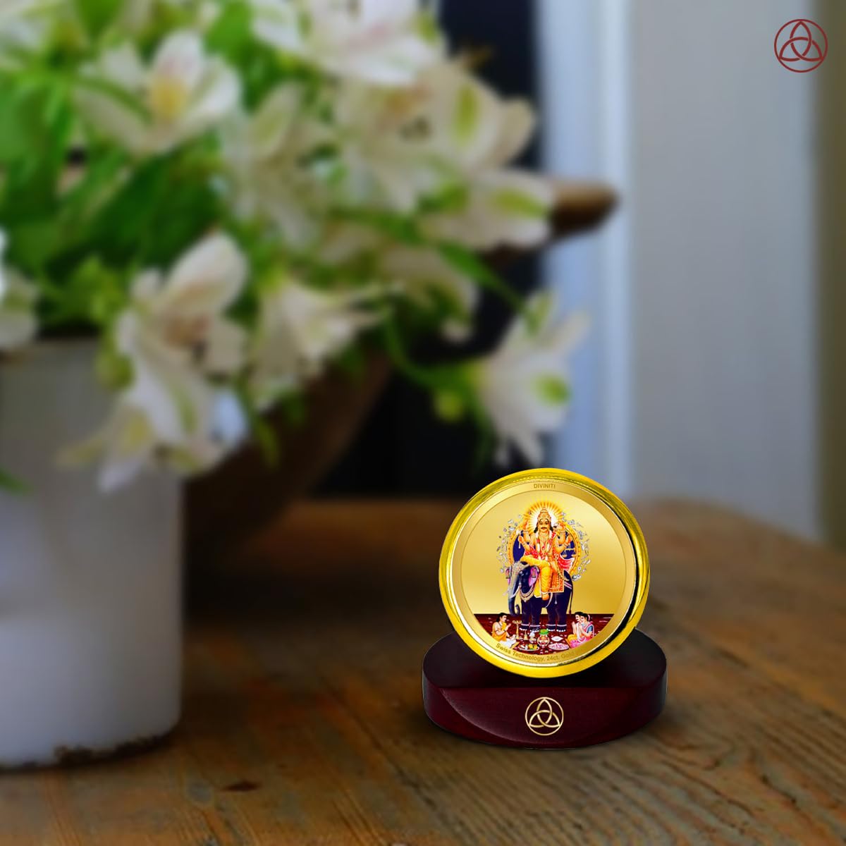 DIVINITI Vishwakarma Ji God Idol Photo Frame for Car Dashboard, Table Décor, office | MCF 1C Gold Photo Frames and 24K Gold Plated Foil| Religious photo frame idol for Pooja, Gifts Items (5.5X5.0CM)