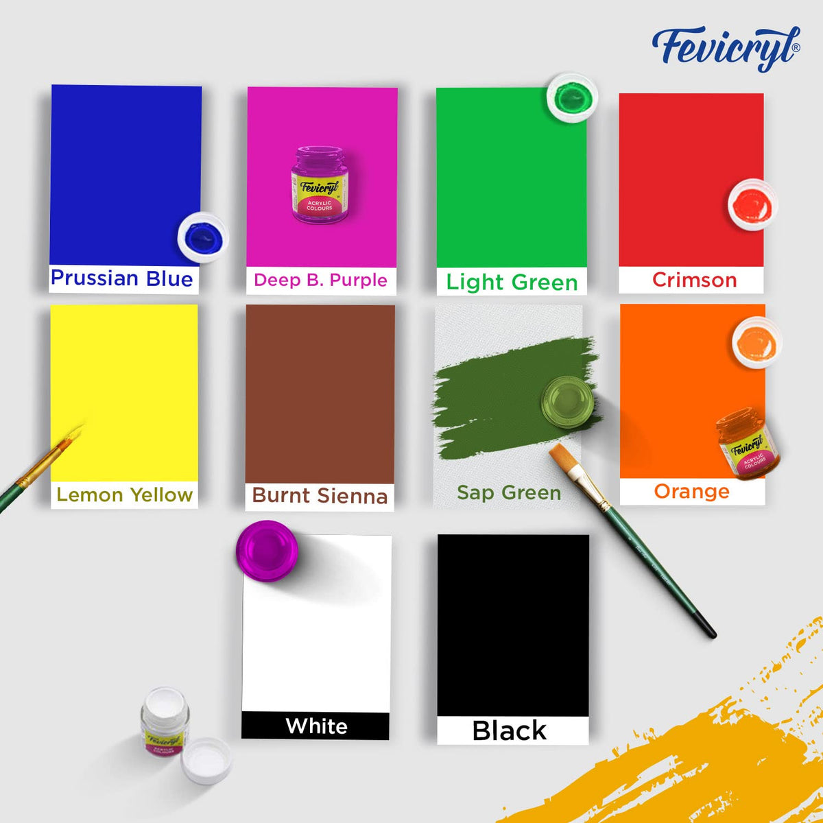Fevicryl Acrylic Colours Sunflower Kit (10 Colors x 15 ml) for Canvas, Wood, Leather, Earthenware, Metal and Fevicryl Mould It, 900 g, Air dry Clay Set for Modelling and Sculpting, Art and Craft Gift for Artists, Students, Children