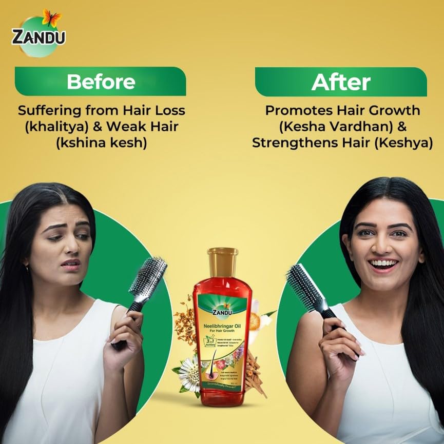 Zandu Neelibhringar Oil (100ml): 100% Ayurvedic Hair Growth Oil | 3-in-1 Action | Scientifically Proven For Hair Growth | Reduces Hair Fall | Strengthens Hair | 16 Potent Ingredients | Taila Pak Vidhi