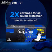 Stayfree Advanced XXL All Night Sanitary Pads For Women | 42 Pads | Ultra Soft Cover | 2x Coverage for All Round Protection | Helps Prevent Rashes & Skin Irritation