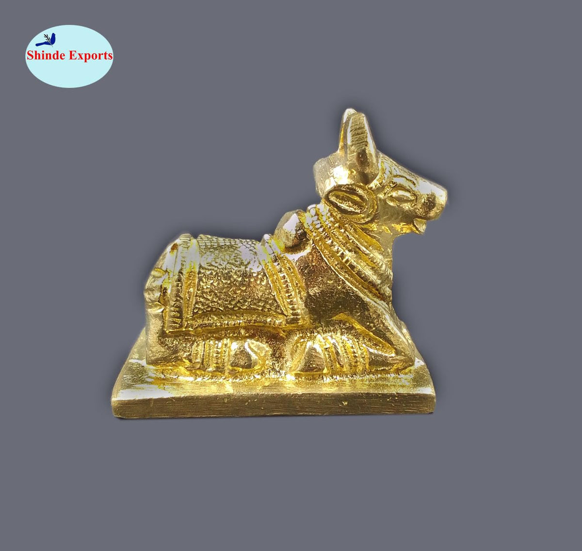 SHINDE EXPORTS Small Brass Nandi Idol Statue vastu Bull murti for Pooja at mandir Home (4cm)
