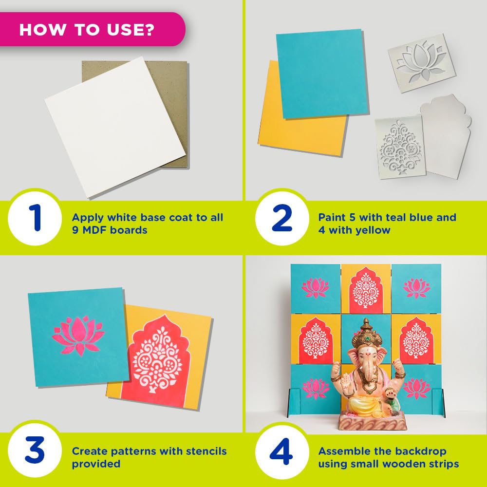 Fevicryl Festive Backdrop Kit - DIY Decor kit - (2ft x 2ft) pre-Cut MDF Board, Acrylic Colours, Stencils & a Guide | Unique Decoration Item | Perfect for Festive Gifting.