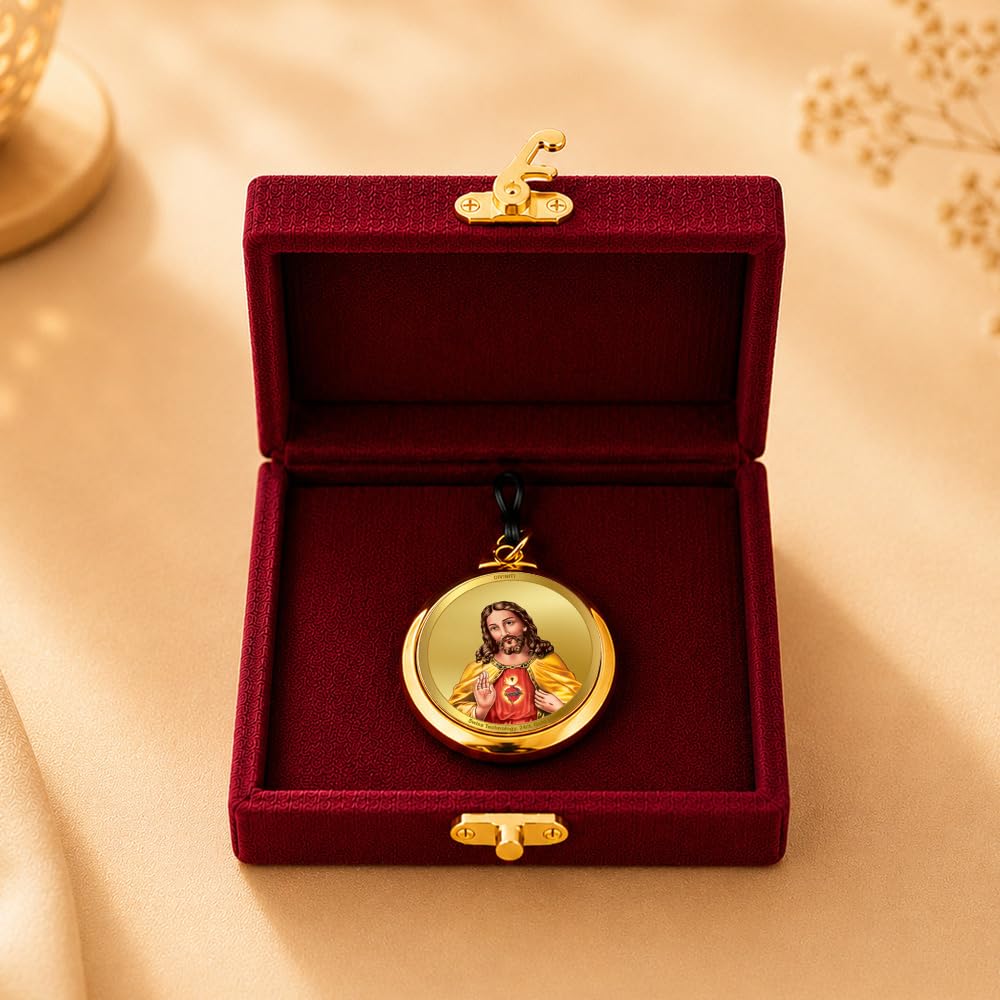 DIVINITI 24K Gold Plated Double-Sided Religious Pendant with Premium Gift Box, Spiritual Locket for Men & Women, Devotional Jewellery for Gifting & Everyday Wear | Jesus Christ & Holy Cross - CLR Pendant