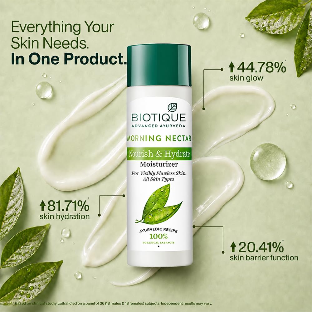 Biotique Morning Nectar Flawless Skin Moisturizer Lotion L Prevents Dark Spots, Blackheads And Blemishes L Visibly Flawless Skin L Nourishes And Hydrates Skin L All Skin Types L 190Ml