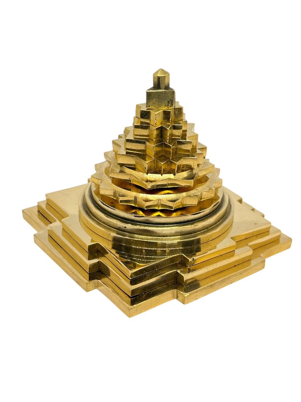 RUDRADIVINE Brass Maha Meru Shri Yantra 4 Inch Solid 3D with Accurate Laser Cutting for Wealth & Luck