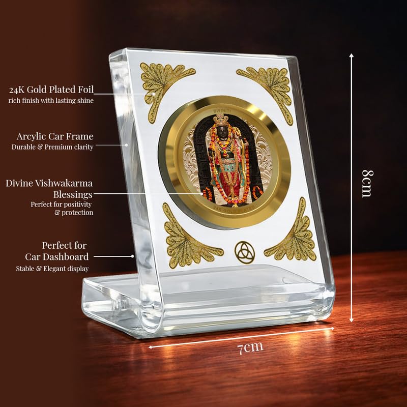 DIVINITI 24K Gold Plated Religious Car Dashboard Frame | Premium God Idol Frame for Car, Home Mandir & Office Table | Spiritual Gift, Decorative Showpiece | Ram Lalla