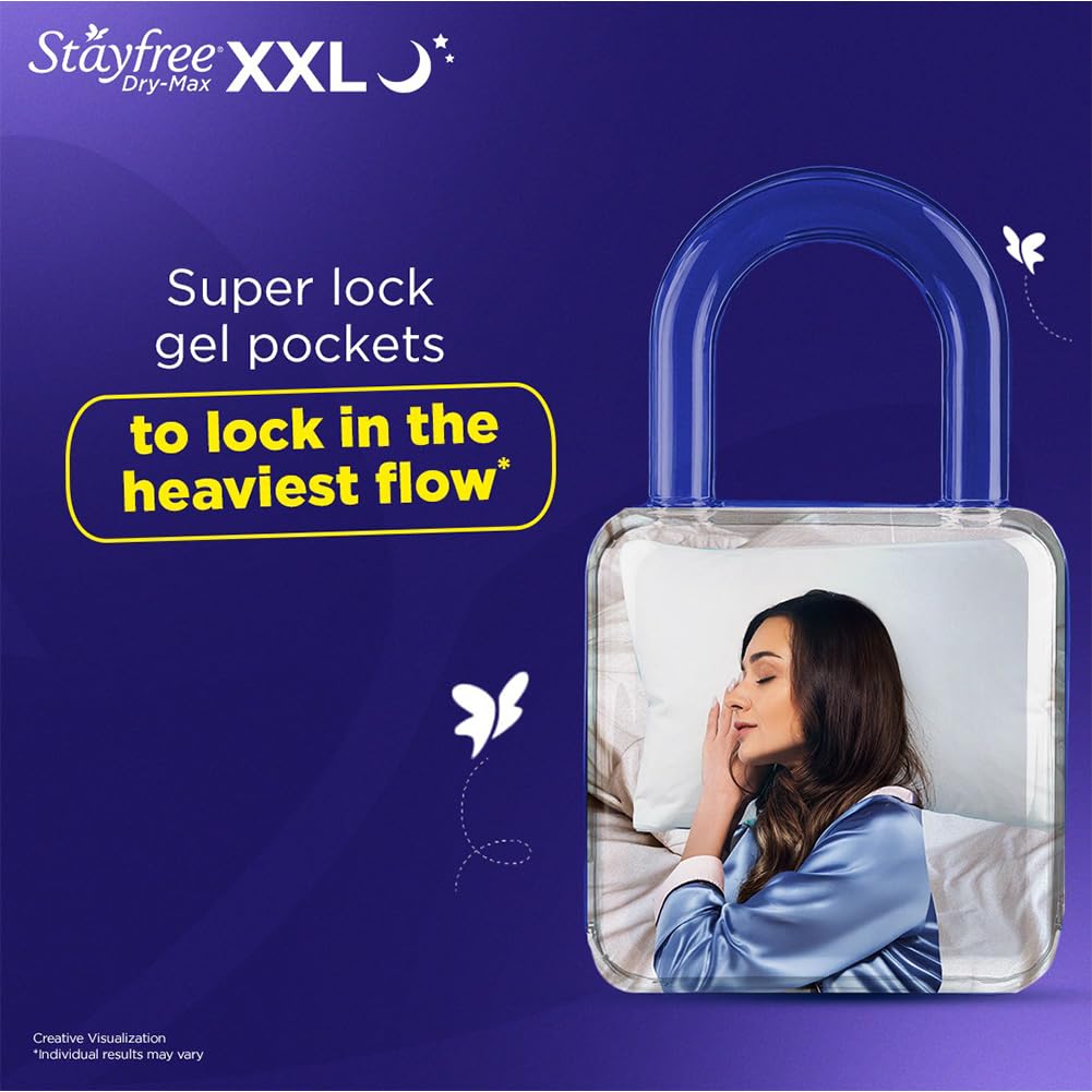 Stayfree Dry Max Xxl|Combo Pack 126 Pads|All Night Xxl Dry Cover Sanitary Pads For Women|Convert Heavy Flow Into Gel|Odour Control|Absorbs 2X More With Wider Back|Superior Dry Feel|Ultra Thin Pads