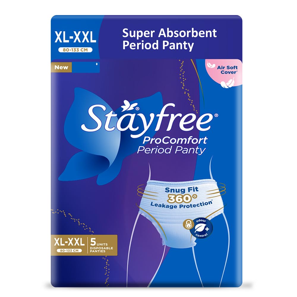 Stayfree ProComfort Period Panty for Women | Disposable Period Pants Pack of 5, XL - XXL | Air Soft Cover | 360° Leakage Protection for Heavy Flow | Snug Fit | Odour Control
