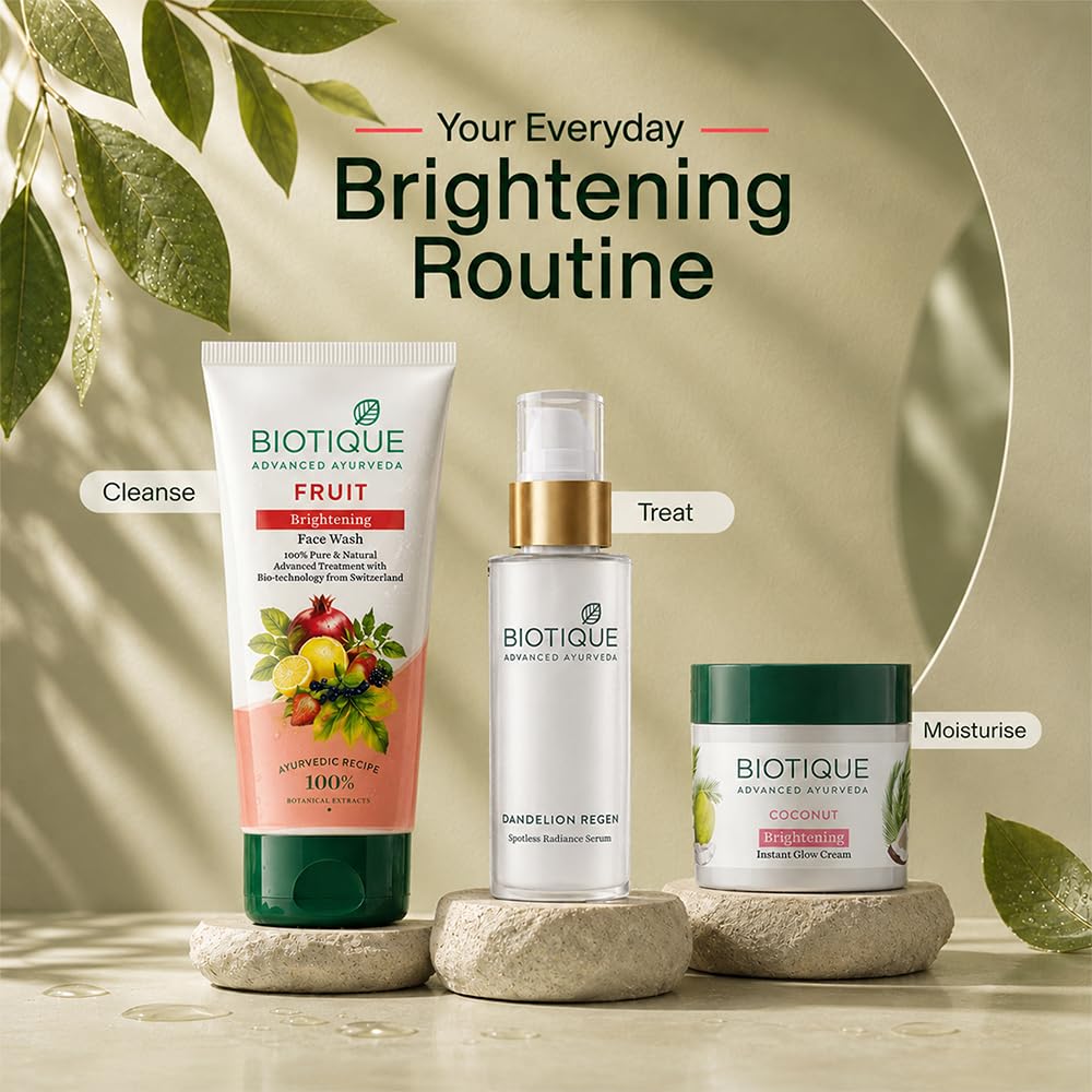 Biotique Fruit Brightening Face Wash| Ayurvedic and Organically Pure| Advanced Swiss Technology |100% Botanical Extracts| Suitable for All Skin Types | 100mL