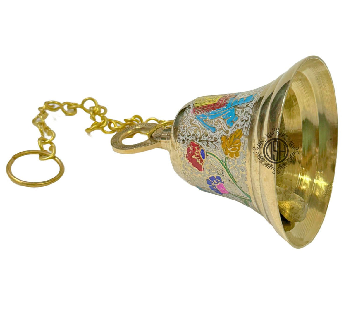 DSH Brass Wall Hanging Bell for Home Mandir Temple Living Room Brass Pooja Bell for Festival Home Decoration Puja Bell. (White, 6.5 Inch)