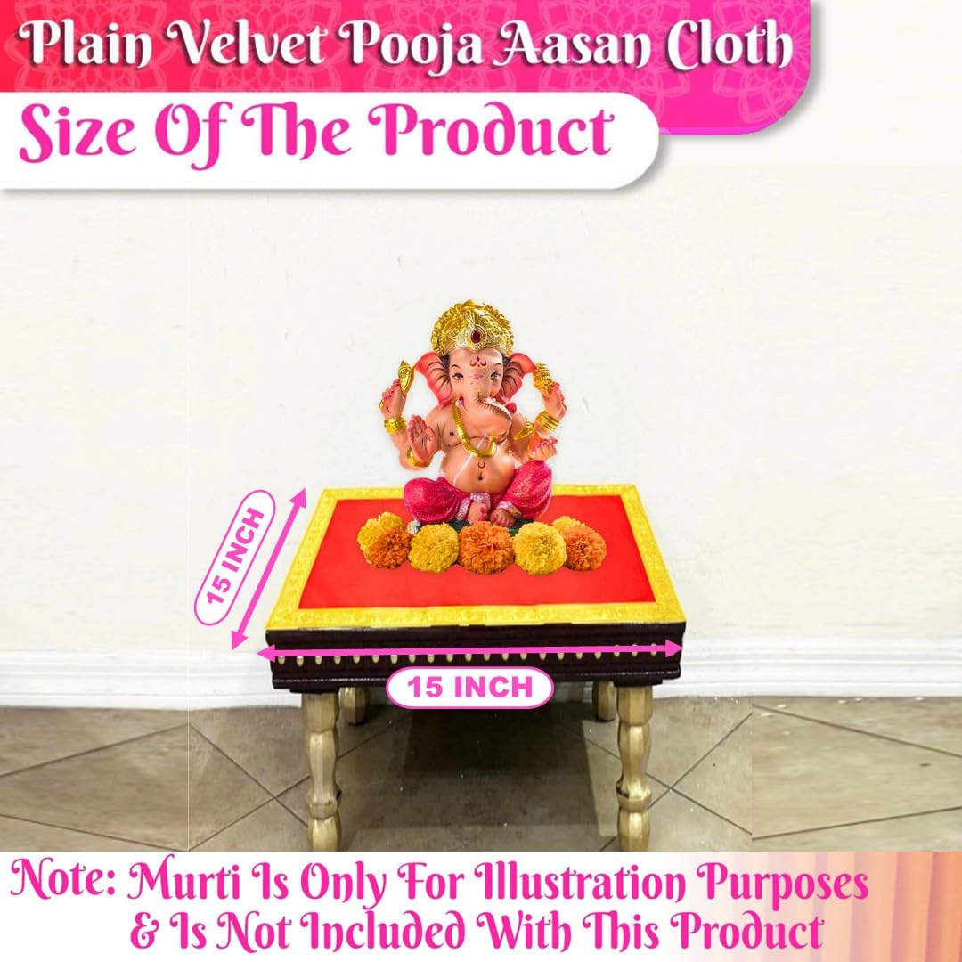 Bhakti Lehar Red Velvet Pooja Cloth | Aasan for God Idol Sitting, Mandir Shelf, Puja Chowki Table and Home Temple Decoration - Pack of 1 (16 x 16 Inch)