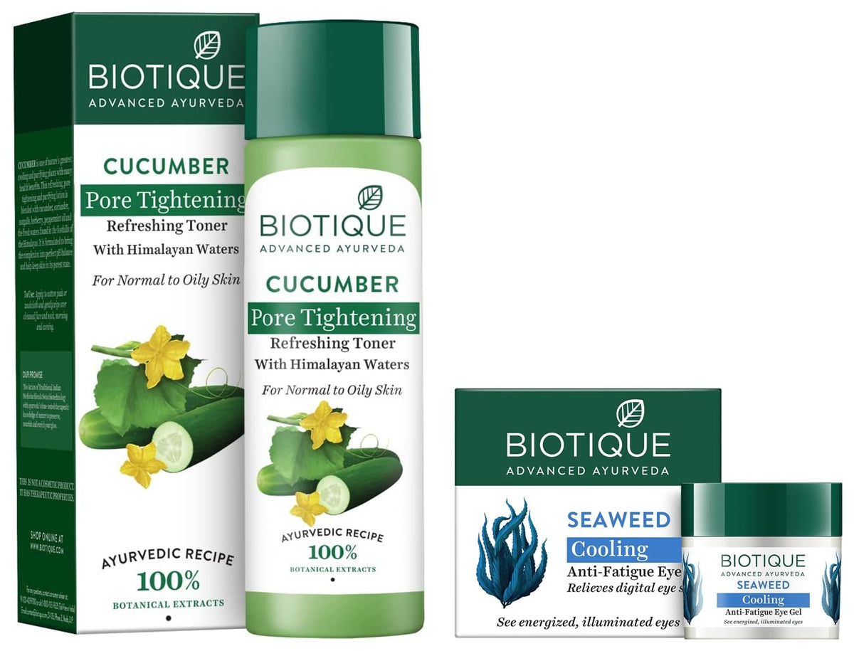 Biotique Bio Cucumber Pore Tightening Toner, 120ml And Biotique Bio Seaweed Revitalizing Anti Fatigue Eye Gel, Pack of 15g