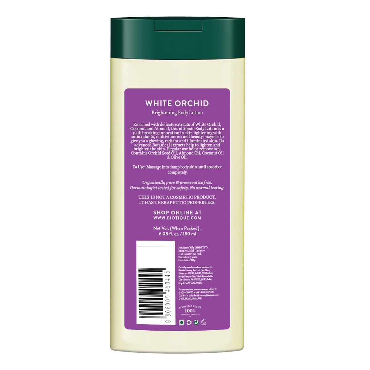 Biotique White Orchid Brightening Body Lotion For Extra Brightening & Radiance (180ml, Normal Skin)