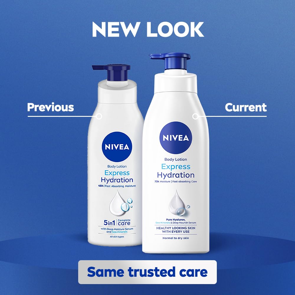NIVEA Express Hydration Body Lotion, 400ml | 72 H Moisturization & Hydration for Summer | Goodness of Sea Minerals & Deep Moisture Serum | Non Greasy & Healthy Looking Skin |For All Skin Types