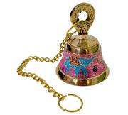 DSH Handcrafted Brass Temple Hanging Bell with Chain Home Mandir Decoration Ghanti for Pooja with Deep Sound (Pink, H-4 Inch)