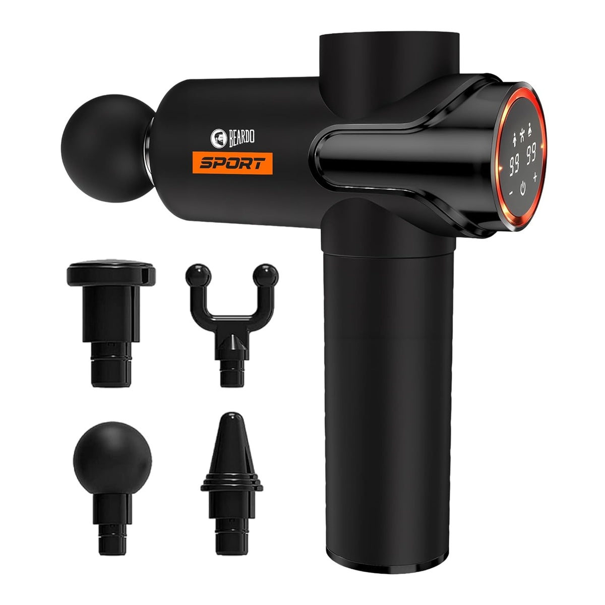 Beardo Deep Tissue Massage Gun | Sports Massager | Full Body Massager Machine for Pain Relief | 99 Performance Modes | Massage Machine for Body Pain | Faster Muscle Recovery with Multiple Attachments