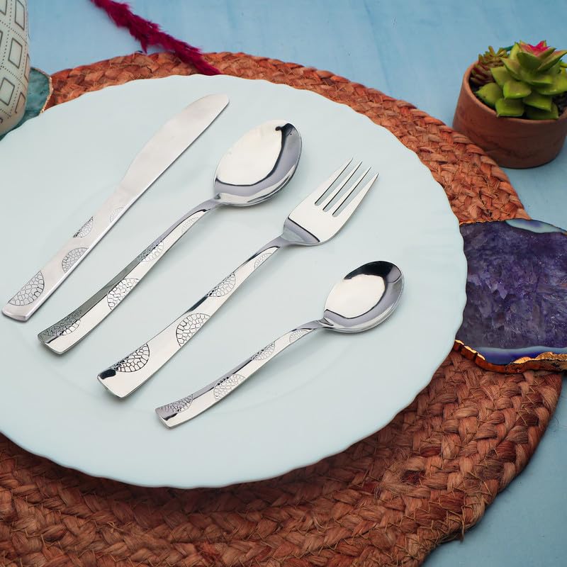 Parage 24 Pieces Premium Stainless Steel Cutlery Set, Home & Kitchen with Gift Box (6 Pieces Each Table Spoons, Table Forks, Tea Spoons, Butter Knife) with Leatherite Box