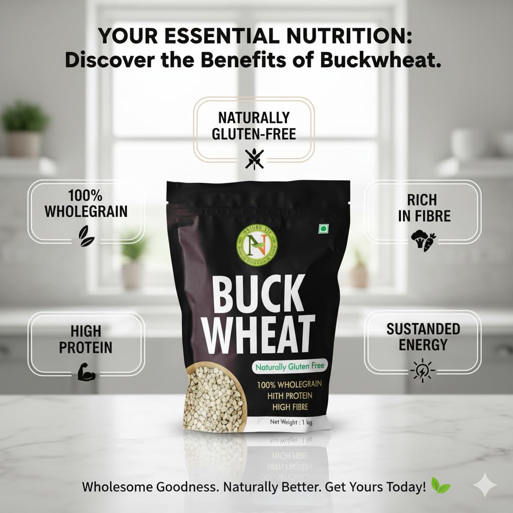 NatureVit Buckwheat Seeds, 5kg (1kg x 5 Packets) | Kuttu Giri | Hulled, Gluten Free Buckwheat Millet | High in Plant Protein & Fibre | Soak & Eat As Porridge