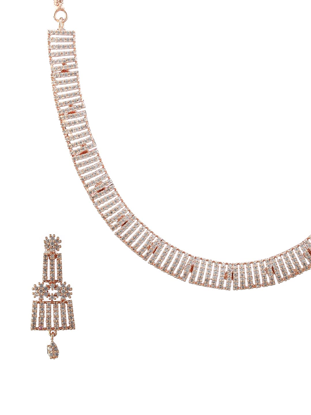 Priyaasi Elegant American Diamond Rose Gold-Plated Jewellery Set