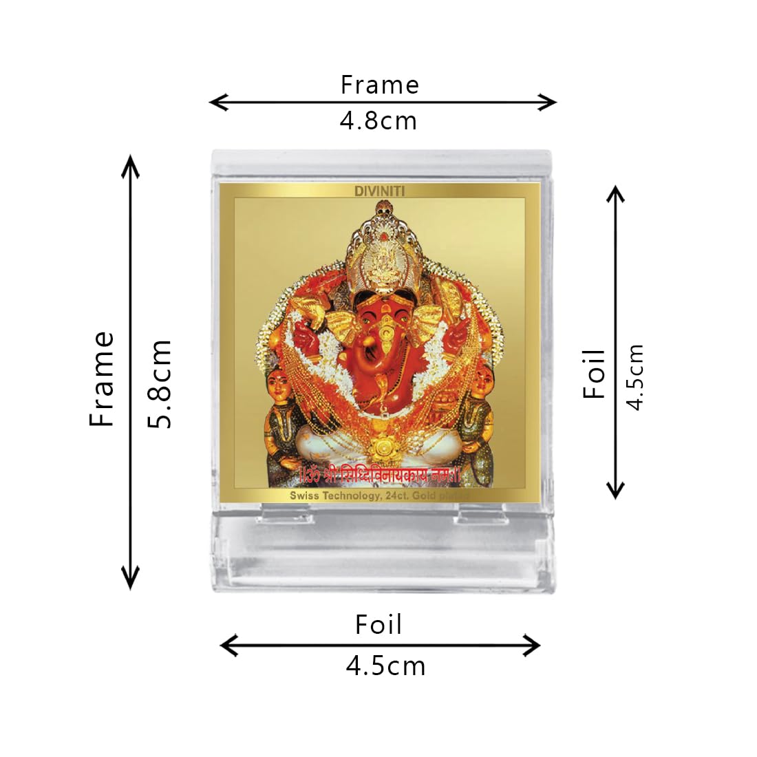 DIVINITI Shree Siddhivinayak Idol Photo Frame for Car Dashboard, Table Décor|ACF 3A ACRYLIC Frame, 24K Gold Plated Foil and |Idol for Pooja, Gifts Items (5.8X4.8 CM)