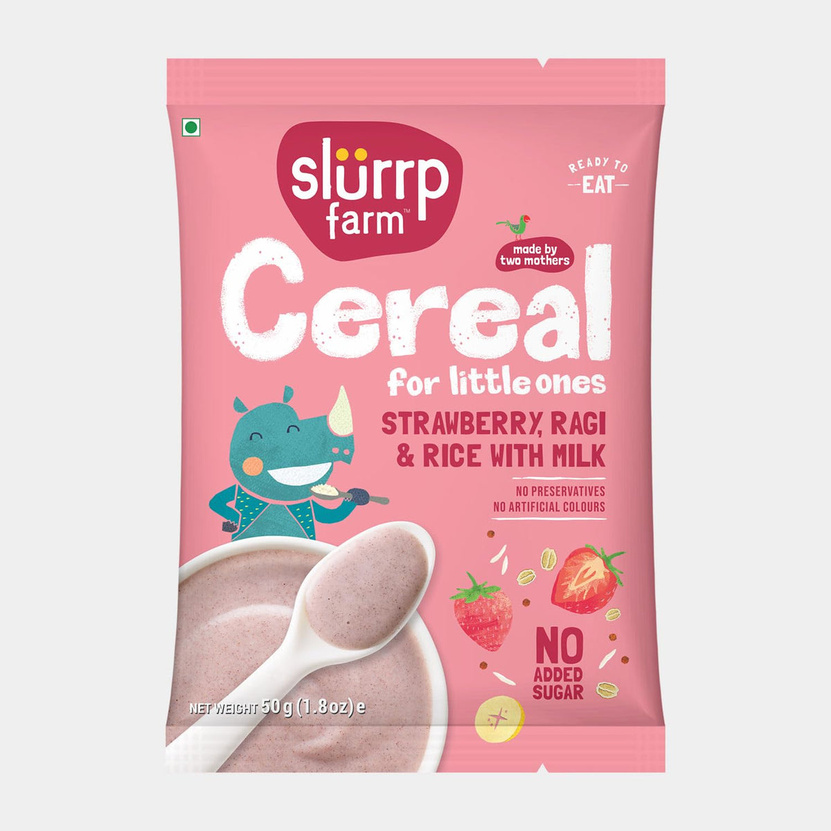 Slurrp Farm No Added Sugar Instant Cereal | Ragi, Rice and Strawberry with Milk | Free Strawberry Cereal Trial Pack | 200g