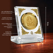 DIVINITI 24K Gold Plated Lord Siddhi Vinayak Acrylic Frame for Car Dashboard, Home Temple & Office Table | Premium Spiritual Gift, Blessings for Protection & Positivity, 8x7 cm Decorative Showpiece