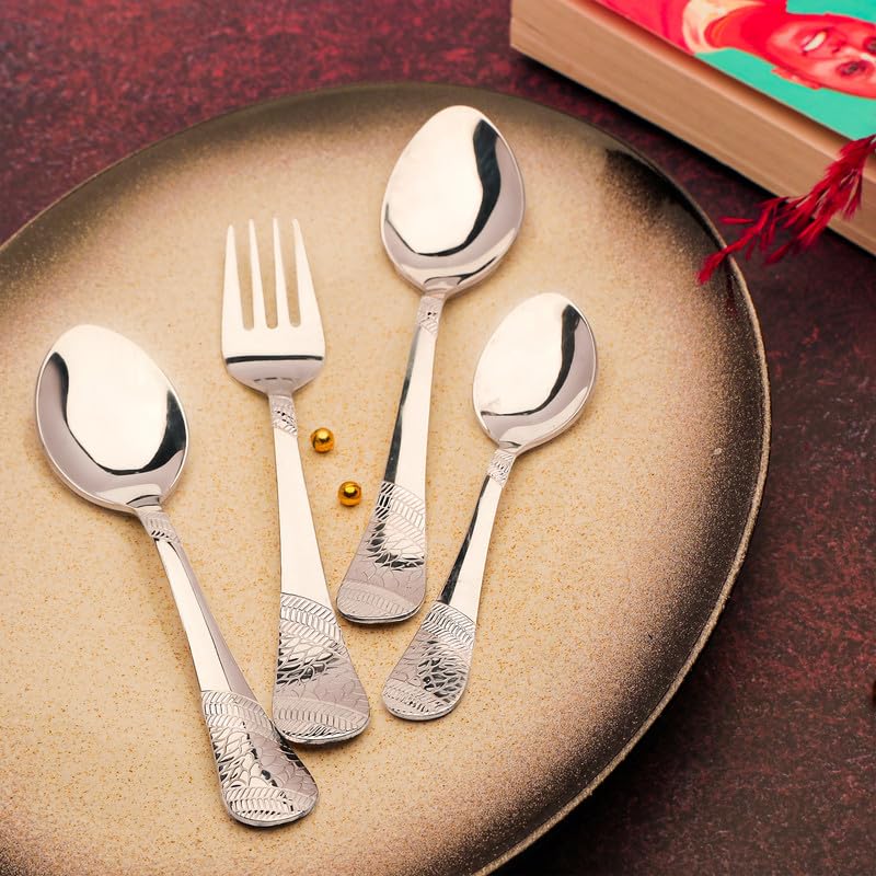 Parage 24 Pieces Premium Stainless Steel Cutlery Set, Home & Kitchen with Gift Box (6 Pieces Each Table Spoons, Table Forks, Dinner Spoon & Tea Spoons) with Leatherite Box (Imperial Design)