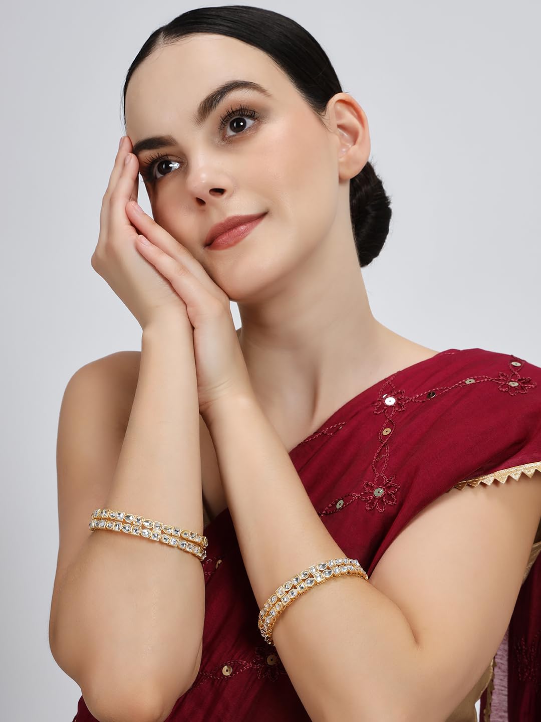 NMII Gold Plated Metal Zircon Diamond & Kundan Stone Bangles For Women & Girls | Traditional Girl's Bangles Bracelet | Premium Women's Bangles Fashion Jewellery | Wedding, Party, Festive- Set of 4