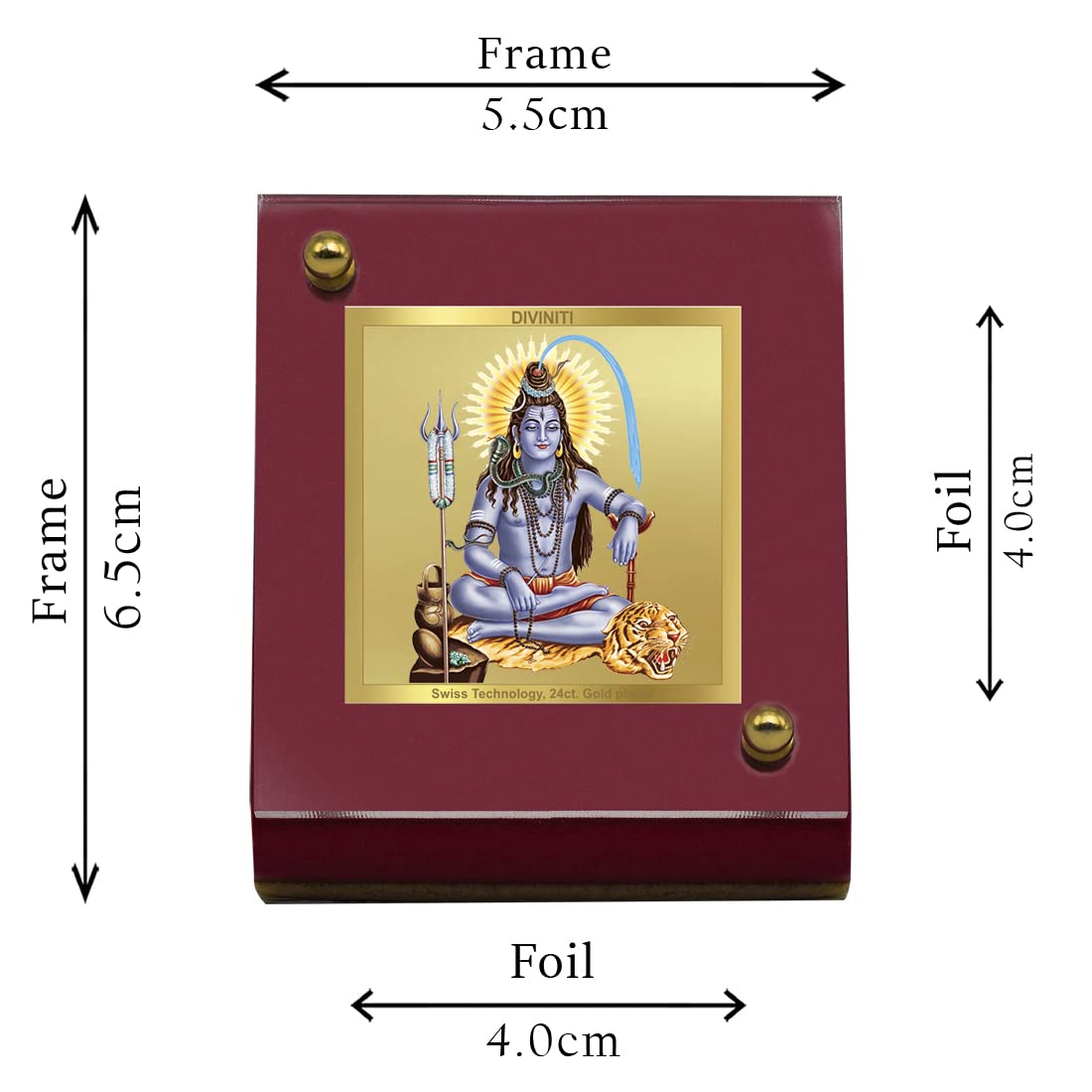 DIVINITI 24K Gold Plated Religious Car Dashboard Frame | Premium God Idol Frame for Car, Home Mandir & Office Table | Spiritual Gift, Decorative Showpiece | Shiva