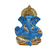 DIVINITI Gold Plated Lord Ganesha Idol for Home Decor Puja, Office & Home Shelves, Diwali Puja, and Gifting |Ganpati Murti Sculpture & Religious 3.5 Inches (8.89 x 5.08 cm) (Mukut Gold Blue)
