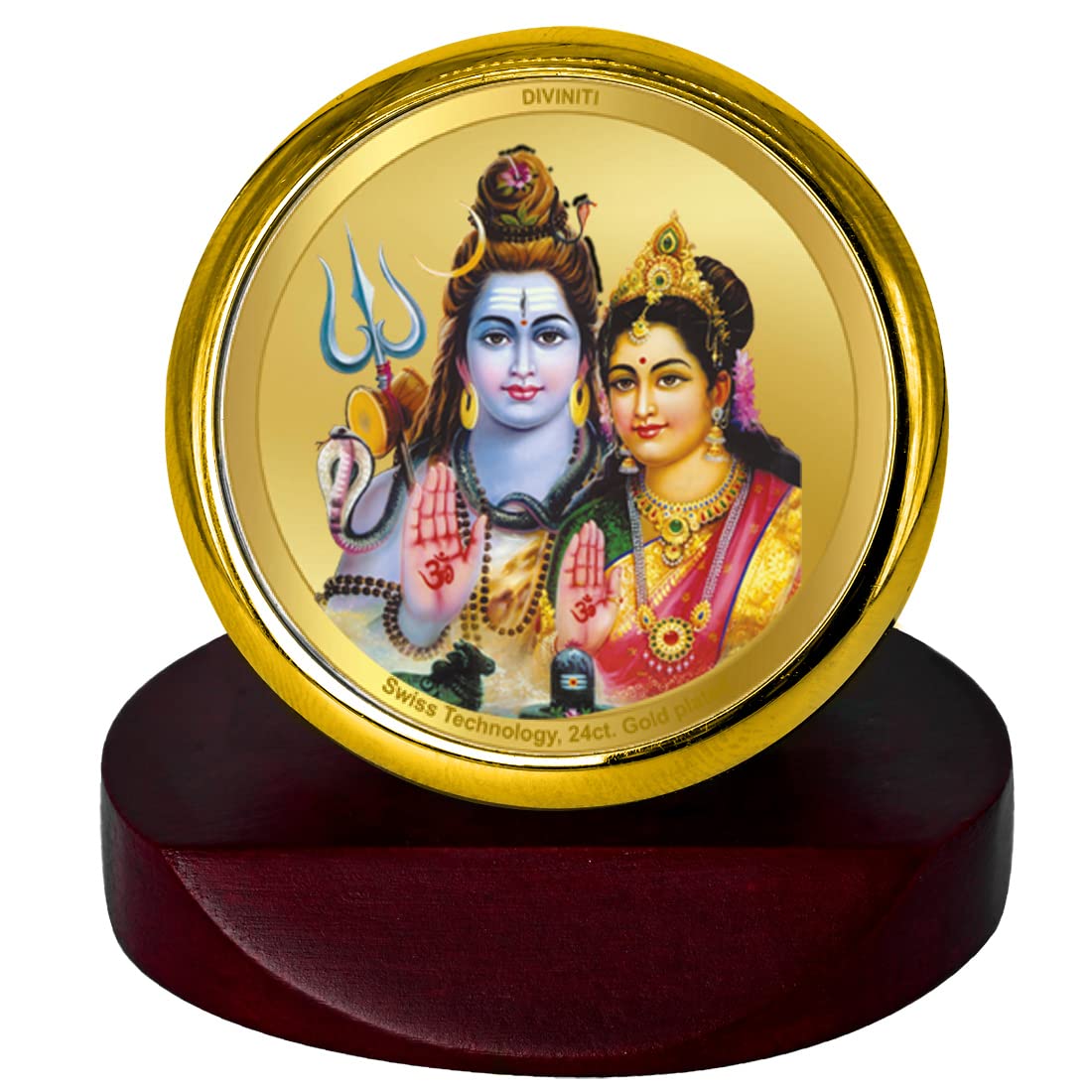 DIVINITI 24K Gold Plated Religious Car Dashboard Frame | Premium God Idol Frame for Car, Home Mandir & Office Table | Spiritual Gift, Decorative Showpiece | Shiva Parvati