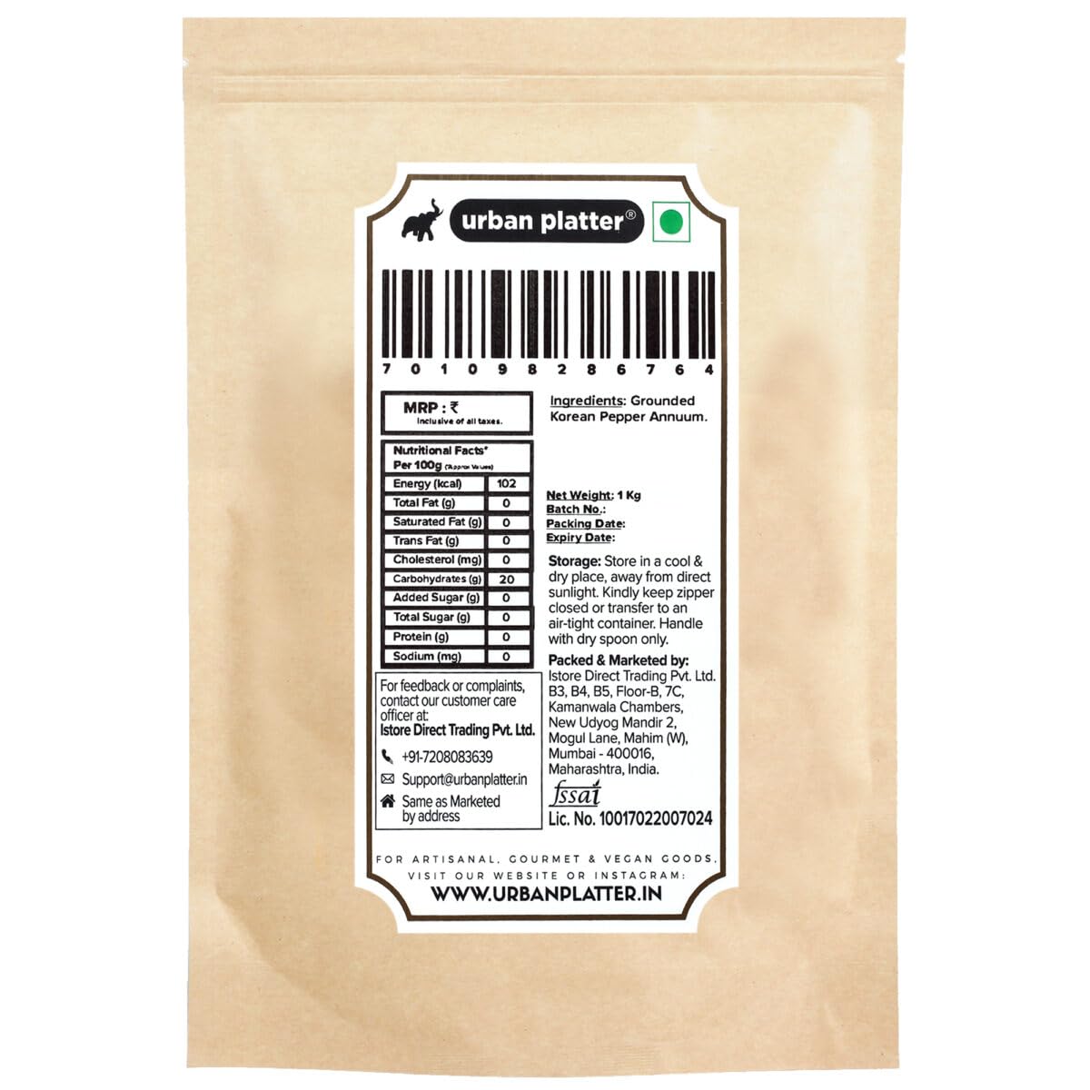 Urban Platter Korean Gochugaru Hot Pepper Powder 1Kg [Coarse Ground Korean Dried Chilli Peppers | Smoky & Spicy| Use for Kimchi and Other Korean Dishes]