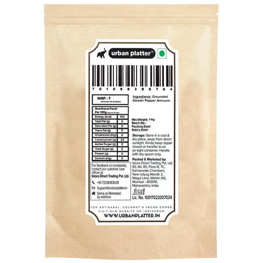 Urban Platter Korean Gochugaru Hot Pepper Powder 1Kg [Coarse Ground Korean Dried Chilli Peppers | Smoky & Spicy| Use for Kimchi and Other Korean Dishes]